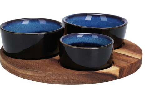 Set boluri pentru gustari round, 4 piese, ceramica, albastru