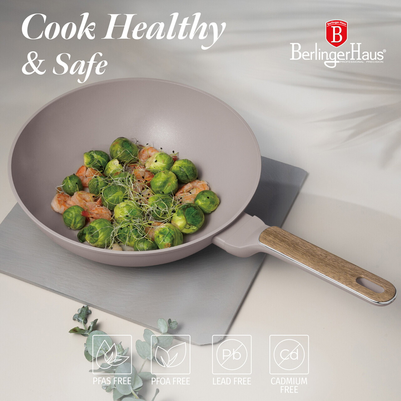 Tigaie Wok Berlinger Haus, Taupe Nordic, 28 cm, 3.5 L, aluminiu forjat, taupe mat/natur - imagine 9
