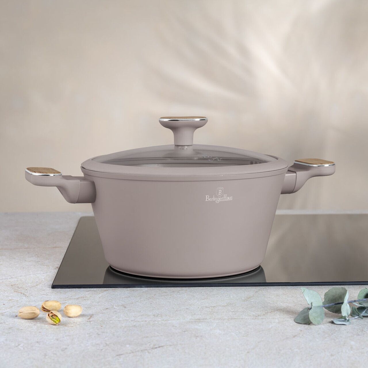 Oala cu capac Berlinger Haus, Taupe Nordic, 24 cm, 4.3 L, aluminiu forjat, taupe mat/natur - imagine 4