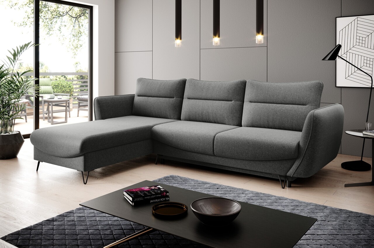Coltar extensibil stanga 3 locuri ELTAP, LT-04FL, Silva, 276x201x100 cm, lemn/poliester, gri