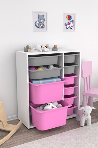 Dulap multifunctional, Estella, Zen 2D2K6U, Alb / Gri / Roz