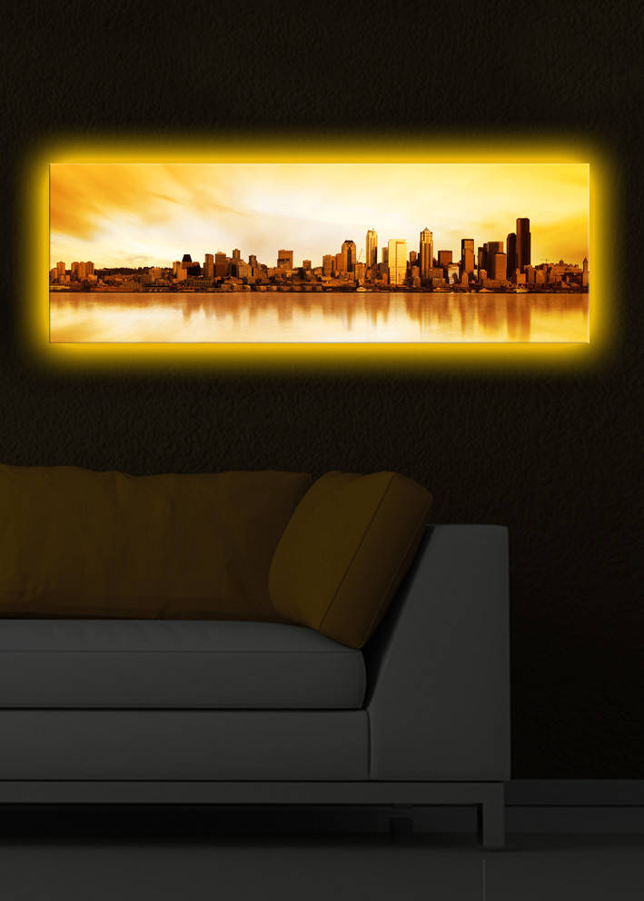 Tablou decorativ cu lumina LED, 3090DACT-17, PÂNZĂ DIN PIELE ÎNTOARSĂ, 30 x 90 cm, Multicolor