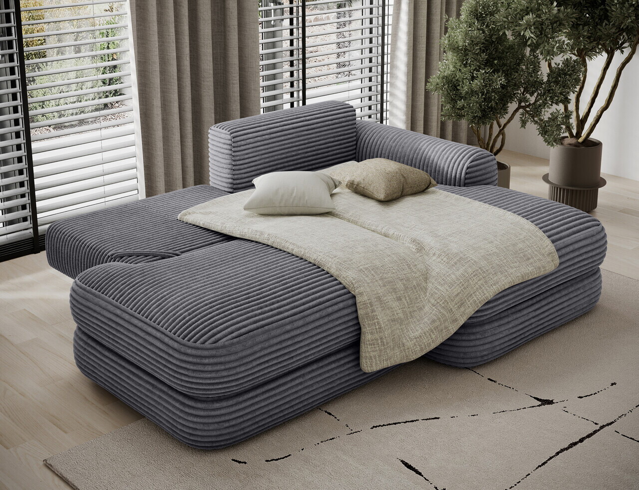 Coltar extensibil dreapta 3 locuri ELTAP, Ripeli, 217x175x96 cm, lemn/catifea din poliester, gri inchis — imaginea 6