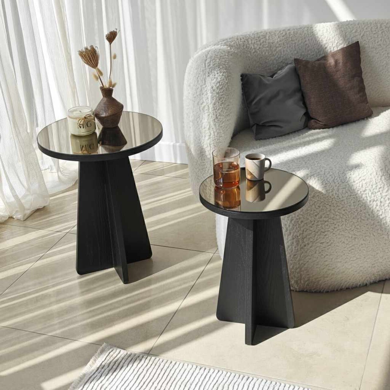 Set masute 2 piese, Hanah Home, Luna, PAL, Negru/Bronz - imagine 2