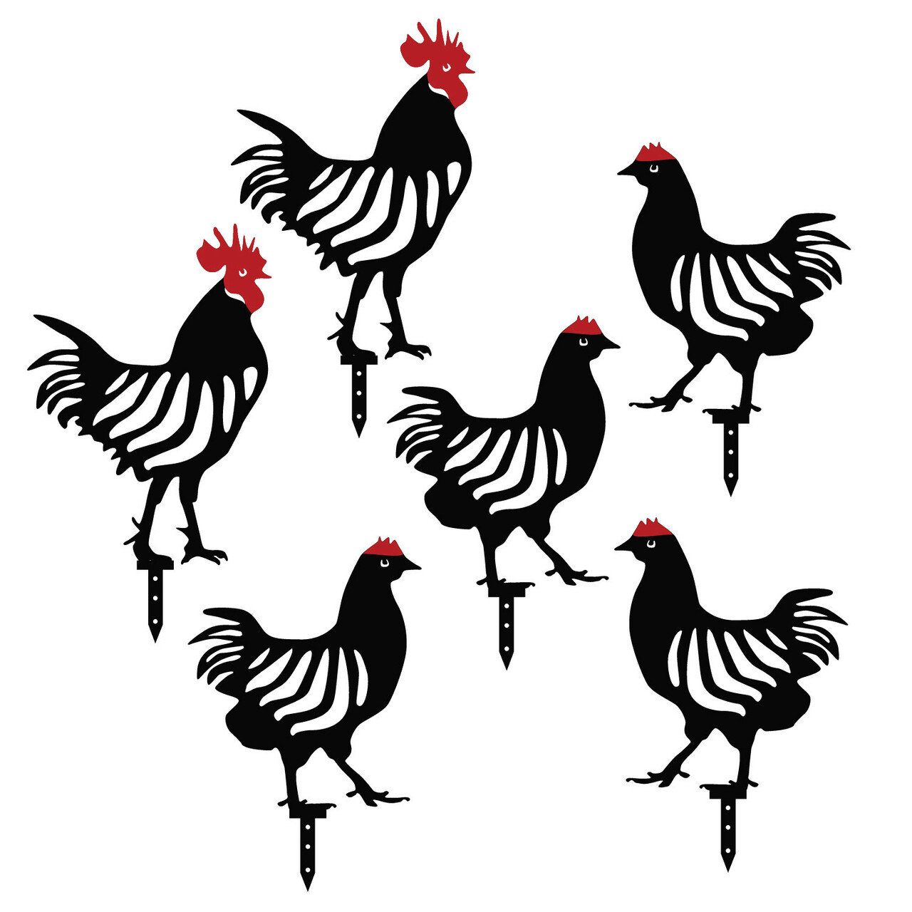 Set Decoratiuni Pentru Gradina, Chicken Family 6, Metal, Negru