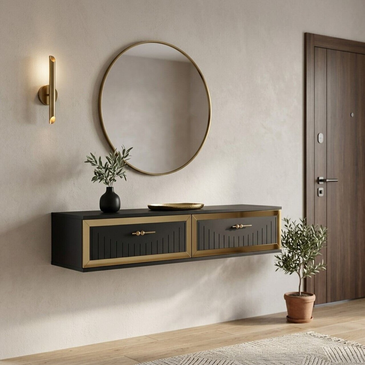 Dulap, Hanah Home, Tuna 120, 120x25.5x29.6 cm, Antracit / Aur — imaginea 2