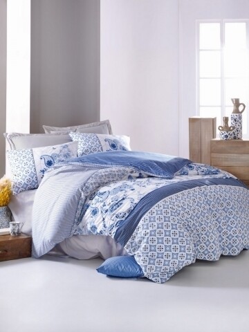 Lenjerie de pat dubla, 4 piese, 100% bumbac ranforce, Cotton Box, Milo