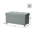 Bancheta cu spatiu depozitare, Songmics, 76x38x40 cm, max 300 kg, in sintetic/MDF/picioare din lemn masiv, gri inchis