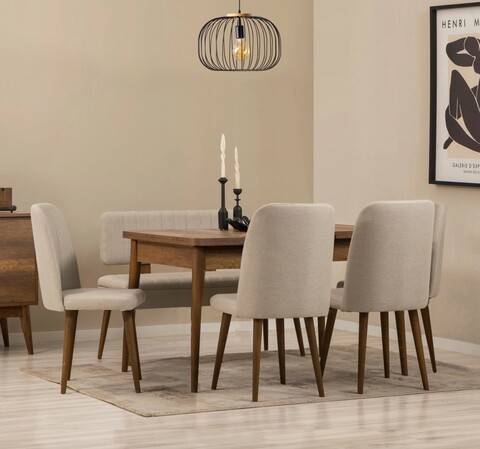 Set masă și scaune extensibile (6 bucăți), Vella, Vina, Maro/Crem