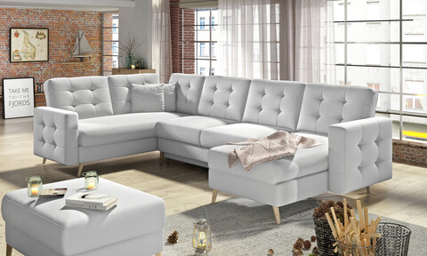 Coltar extensibil reversibil 5 locuri ELTAP, AsdU-07, Asgard, 326x202x93 cm, lemn/poliester, alb