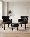 Set fotoliu cu aripioare și puf (3 piese), Atelier del Sofa, 281ELR1183, Negru
