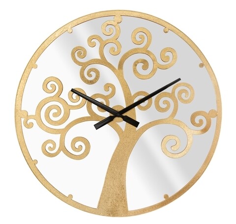 Ceas de perete cu oglinda Gold Tree, Ø55 cm, fier/MDF, auriu