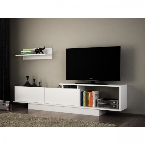 Comoda TV cu dulap, Wooden Art, Asos White mezoni.ro