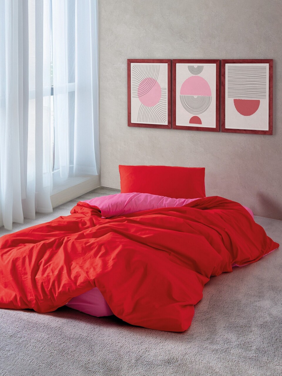 Lenjerie de pat pentru o persoana, Sage - Red, Fuchsia, Cozy Home, Bumbac Ranforce