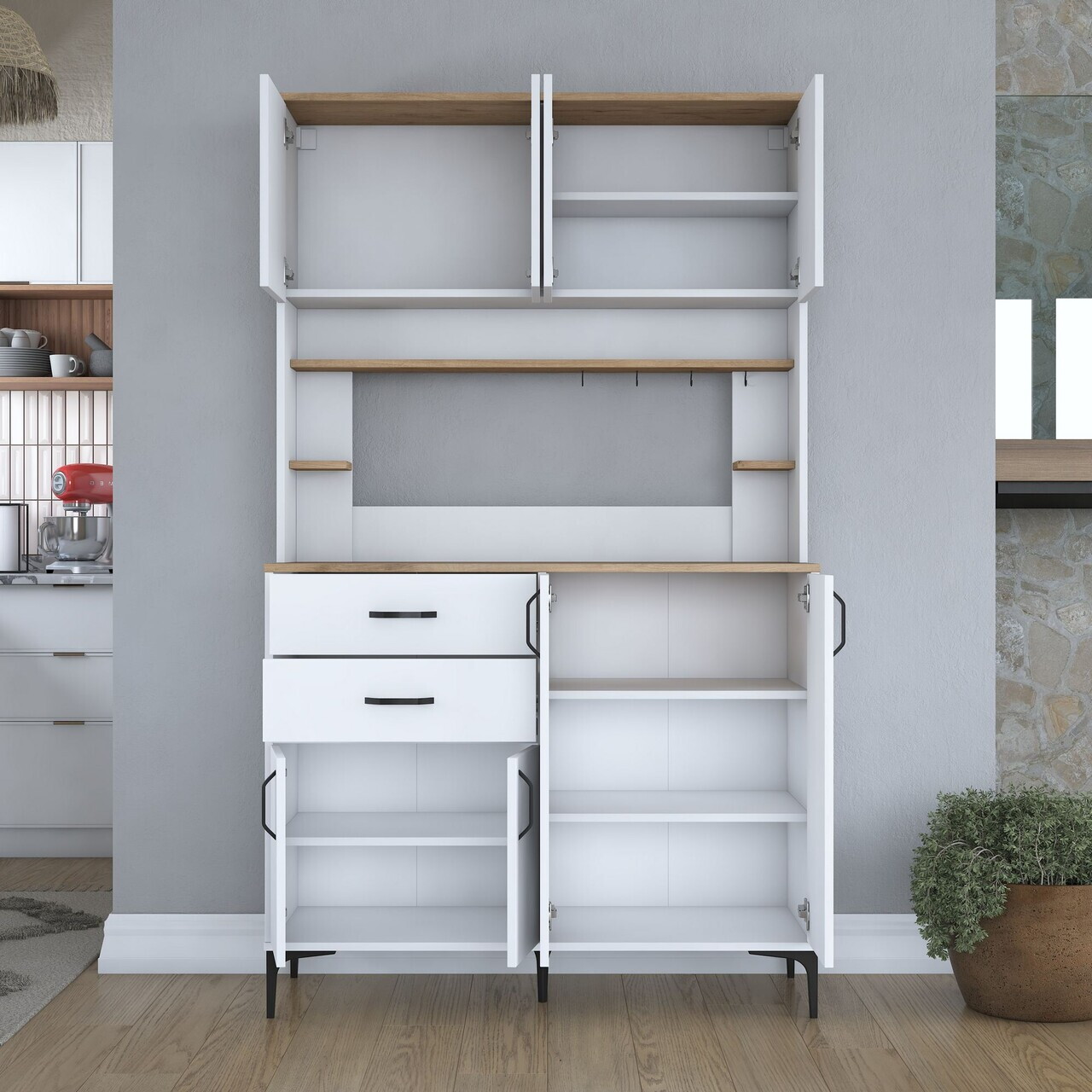 Dulap multifunctional, Hanah Home, JE212, 120x204.2x45 cm, PAL melaminat, Alb/Maro - view 7