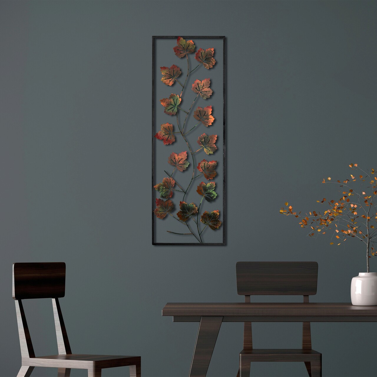 Decoratiune de perete, Platane 2, Metal, Dimensiune: 32 x 90 cm, Multicolor - 1 | YEO