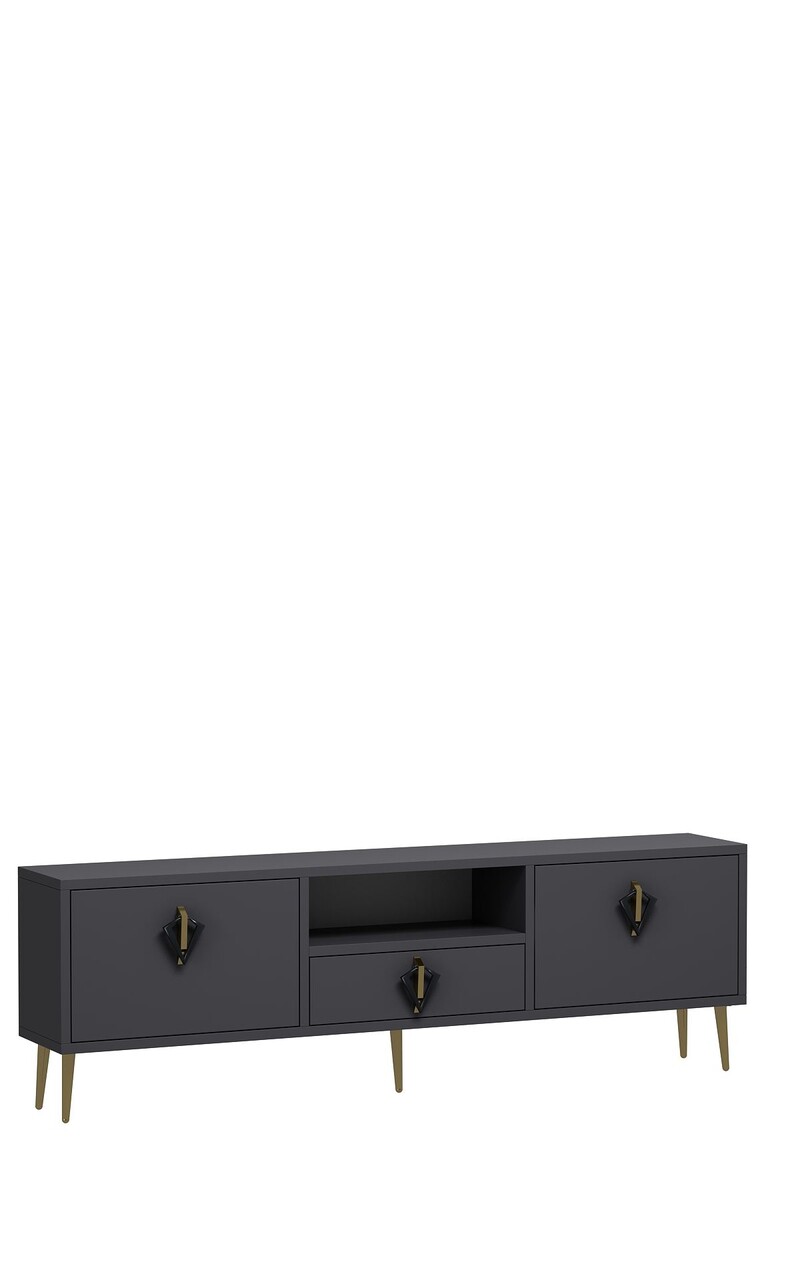 Comoda TV, Hanah Home, 1312-DROP-32, 140x45x30 cm, PAL , Antracit / Negru / Auriu - view 4