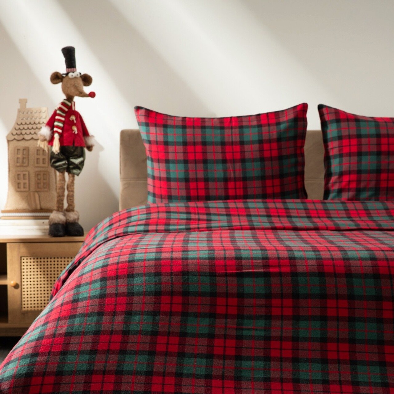 Lenjerie de pat dubla Tartan, Homla, 3 piese, 160x200 cm, bumbac, multicolor