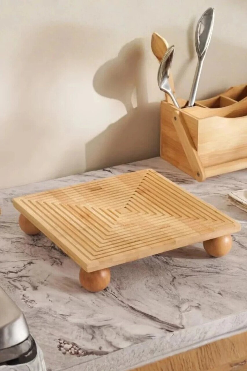 Stand de prezentare a alimentelor, Hermia, 264MDS1107, Înălțimea piciorului sferic: 6,5 cm, Bambus