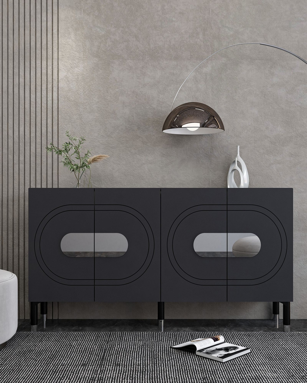 Consola, Hanah Home, Demet, 150x75x35 cm, PAL , Antracit / Argintiu