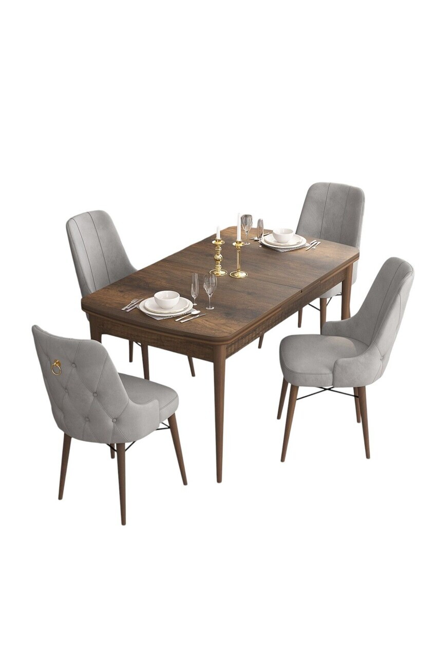 Set masa extensibila si scaune (5 piese), Hanah Home, Are, Model baroc din lemn / Gri — imaginea 2