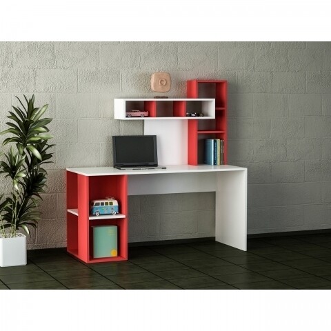 Birou Wooden Art, Coral White Red, 140×153.8×60 cm mezoni.ro