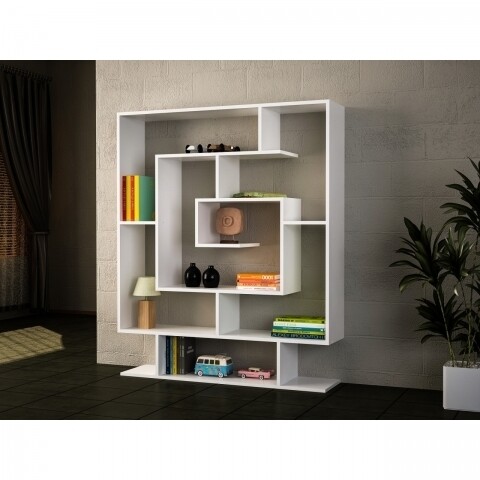 Biblioteca Wooden Art, Sarmasik White, 124.8×149.4×22 cm mezoni.ro