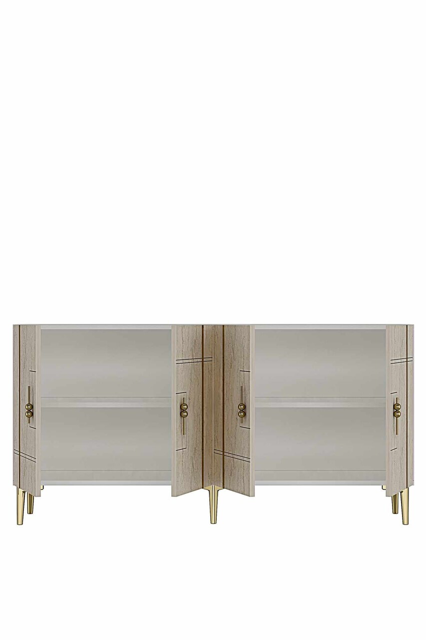 Consola, Hanah Home, Ilay 150, 150x75x32 cm, White / Travertine / Gold — imaginea 6