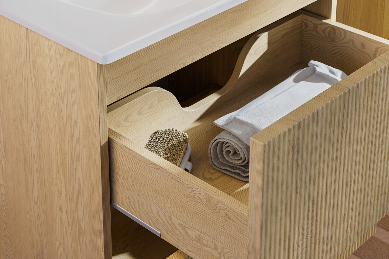 Set mobilier baie Nordic Cremona 60 cm, dulap inalt si masca lavoar, Comad, MDF/PAL, stejar
