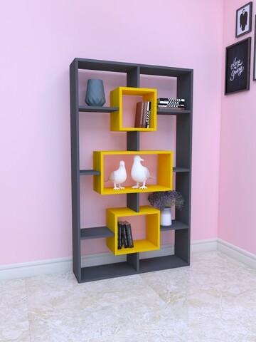 Biblioteca raffline, 90x22x153.5 cm, pal, galben/gri
