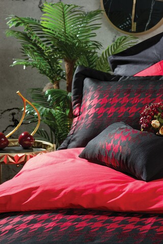Lenjerie de pat dubla + cuvertura, 8 piese, 200x220 cm, 100% bumbac, Cotton Box, Dazzle, rosu/negru
