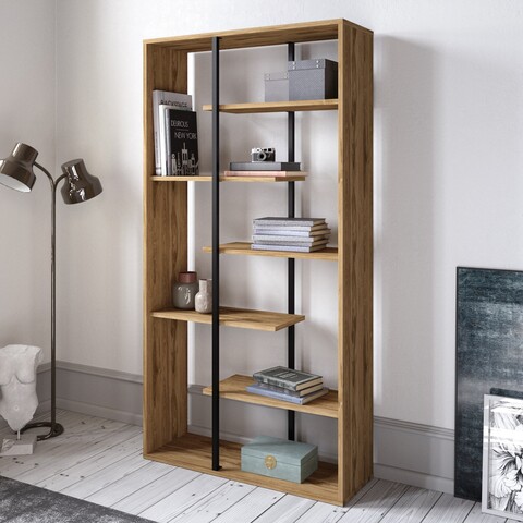 Biblioteca, Zena Home, Presto 875ZNA3659, 90 x 173.2 x 29.5 cm, pal melaminat, nuc/negru 173.2