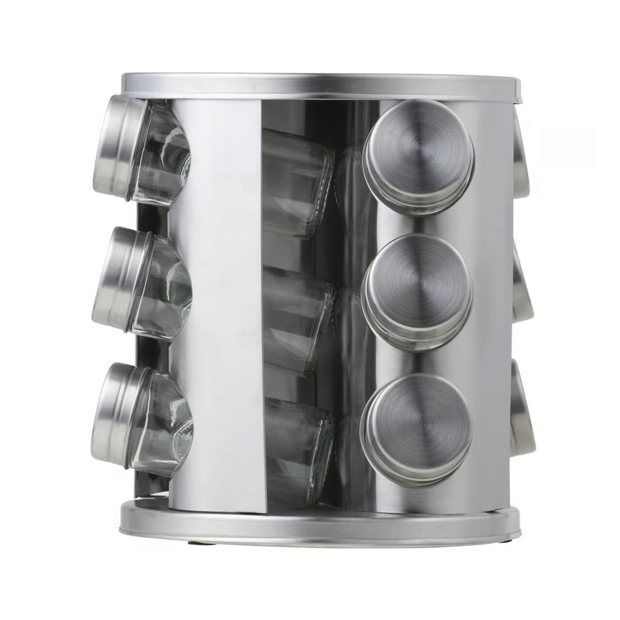 Set 12 recipiente pentru condimente cu suport Cleo, Ambition, 17.5x17.5x19.5 cm, inox/sticla, argintiu/transparent - 1 | YEO