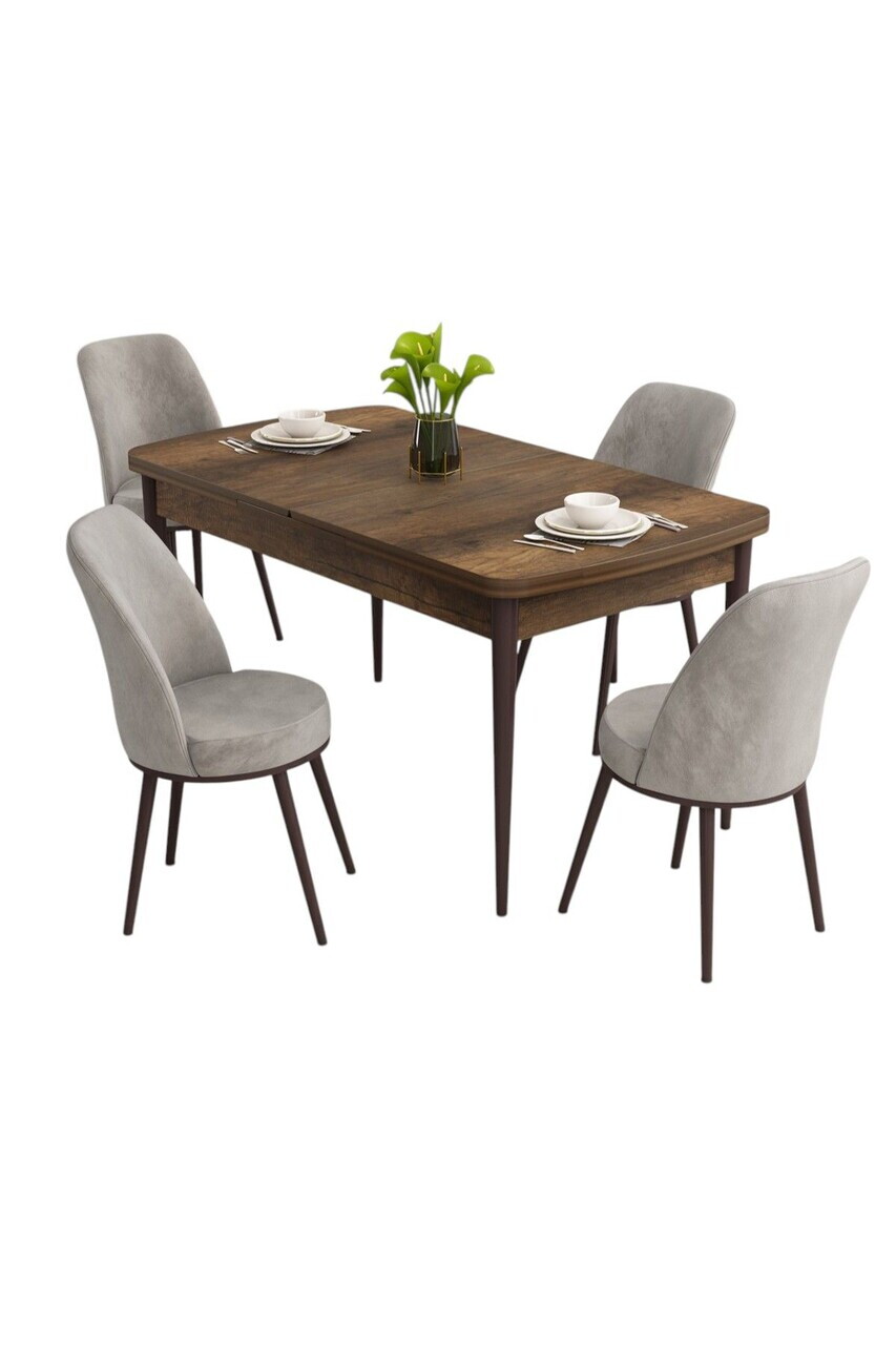 Set masa extensibila si scaune (5 piese), Hanah Home, Nix, Model baroc din lemn / Gri — imaginea 2