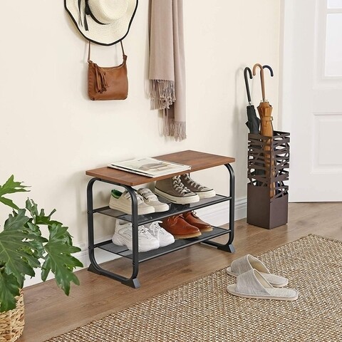 Pantofar, vasagle, 66 x 30 x 45 cm, fier/pal, maro rustic