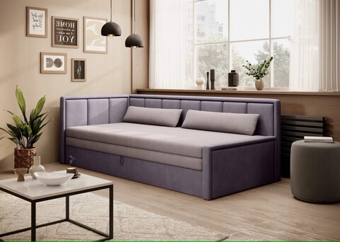 Canapea extensibila brat stanga 3 locuri, ELTAP, Fulgeo, 214x82x77 cm, lemn/catifea din poliester, bej/mov