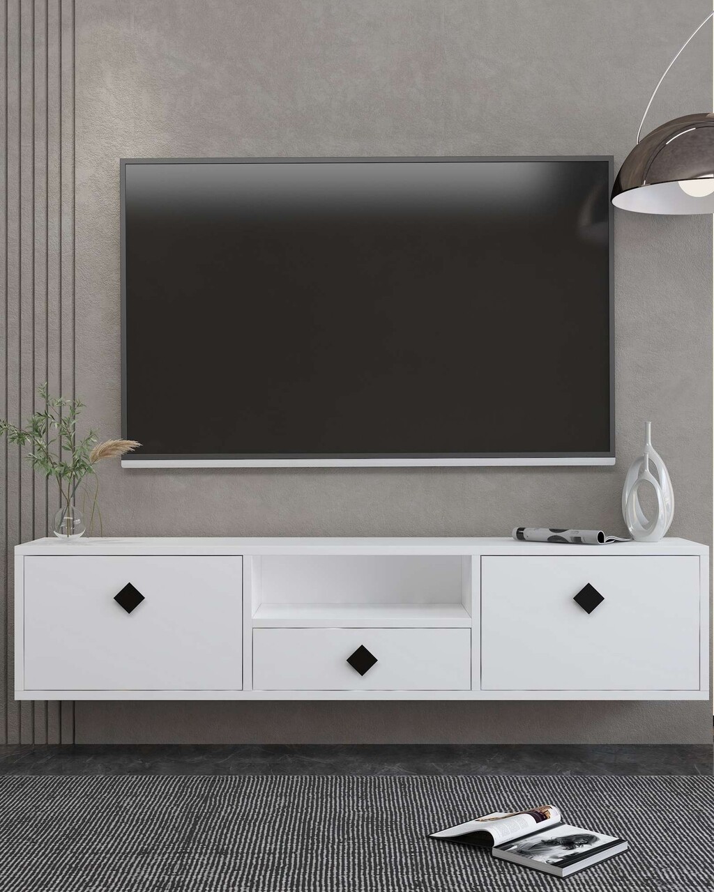 Comoda TV, Hanah Home, 1305-DROP-1, 140x30x30 cm, PAL , Alb/Negru - view 2