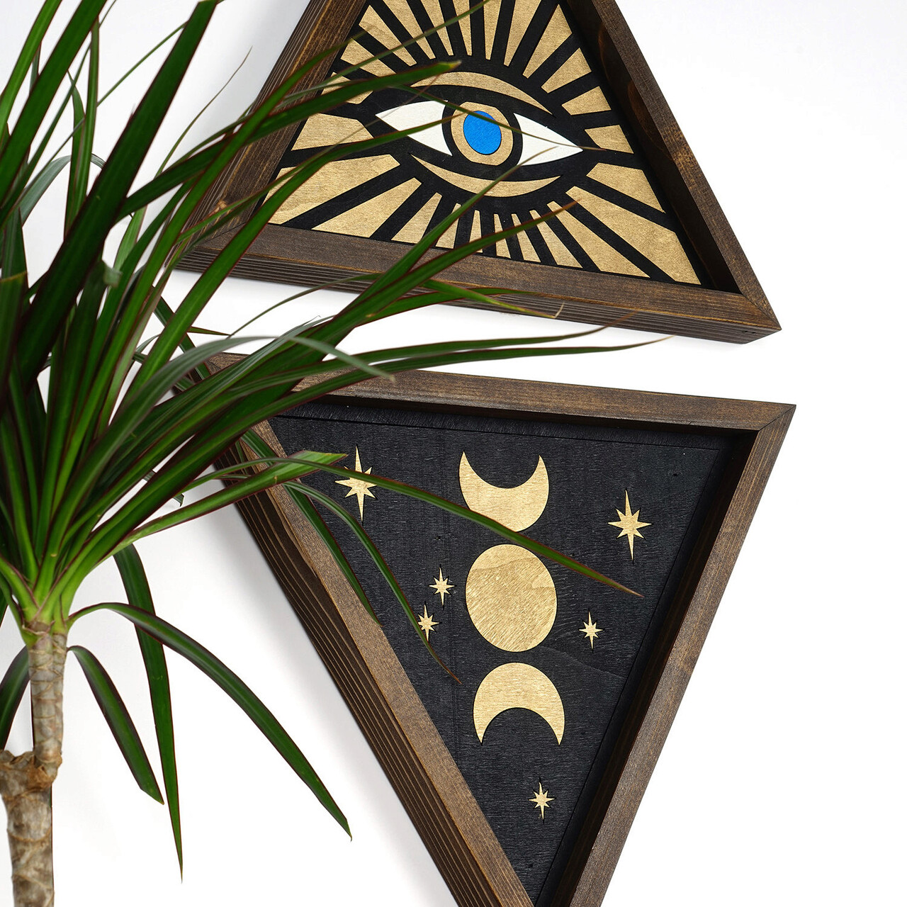 Decoratiune de perete, ART020, Lemn masiv, 35 x 30 x 3 cm, 2 piese, Multicolor