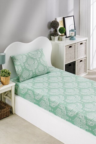 Set de pat pentru o persoana (cearceaf cu elastic si perna) 2 piese, Post - Water Green, Eponj Home, 65% bumbac/35% poliester