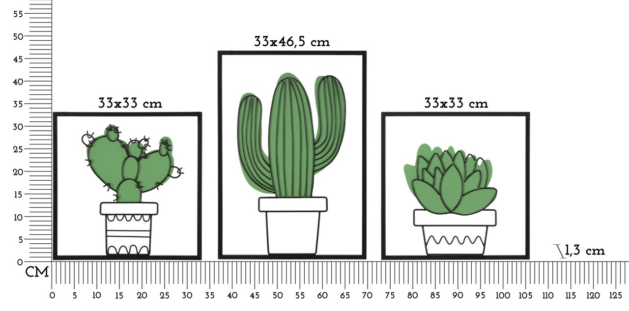 Set 3 decoratiuni de perete Cactus, Mauro Ferretti, 33x46.5 cm, fier, multicolor - imagine 3