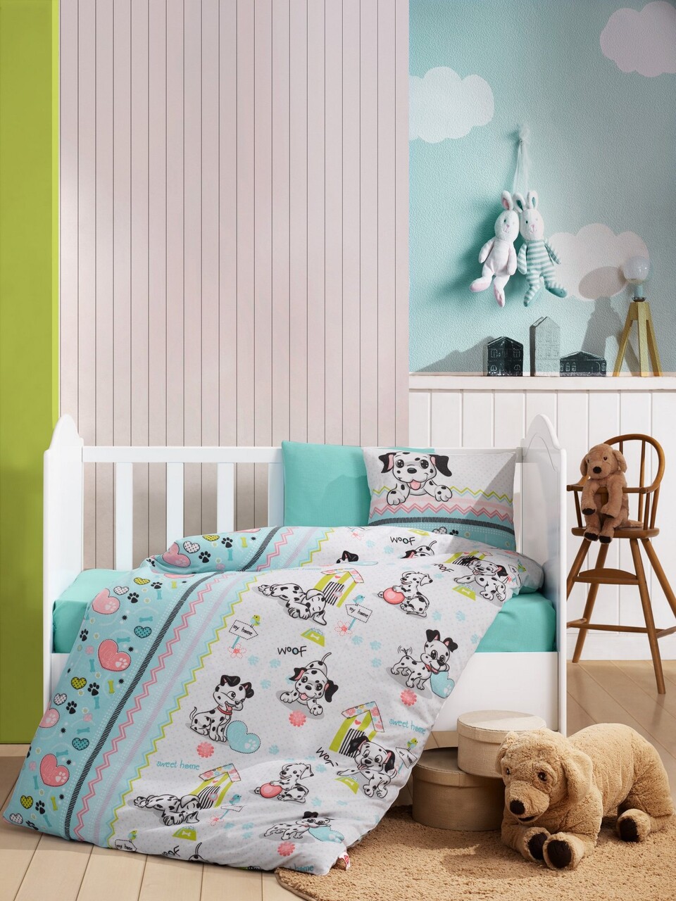 Lenjerie de pat pentru copii, Dalmaçyalı v2 - Mint, Cotton Box, Bumbac Ranforce