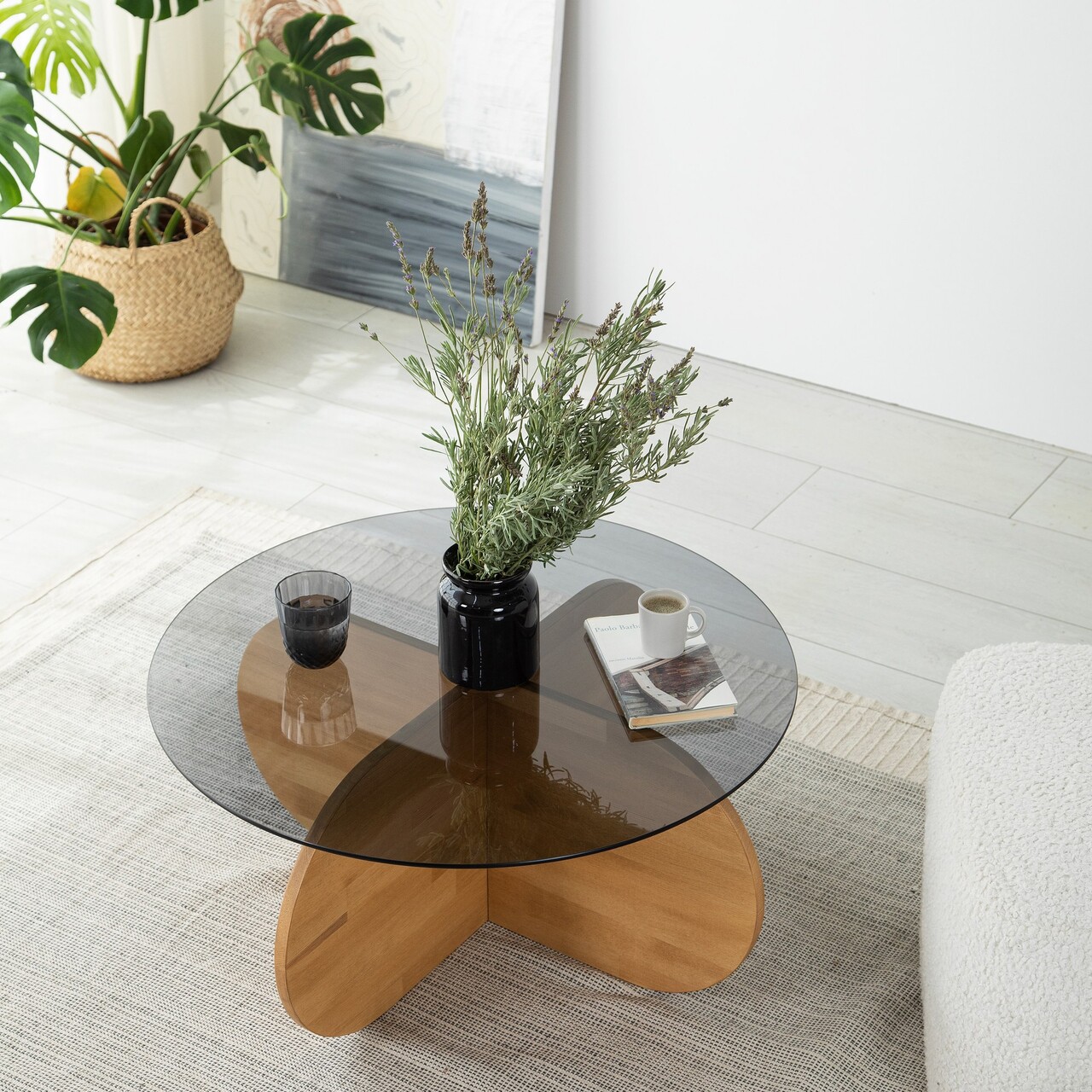 Masuta de cafea, Neostill, Bubble Wood, 75x35x75 cm, Blat: 100% STICLA CALITA, Stejar - 2 | YEO