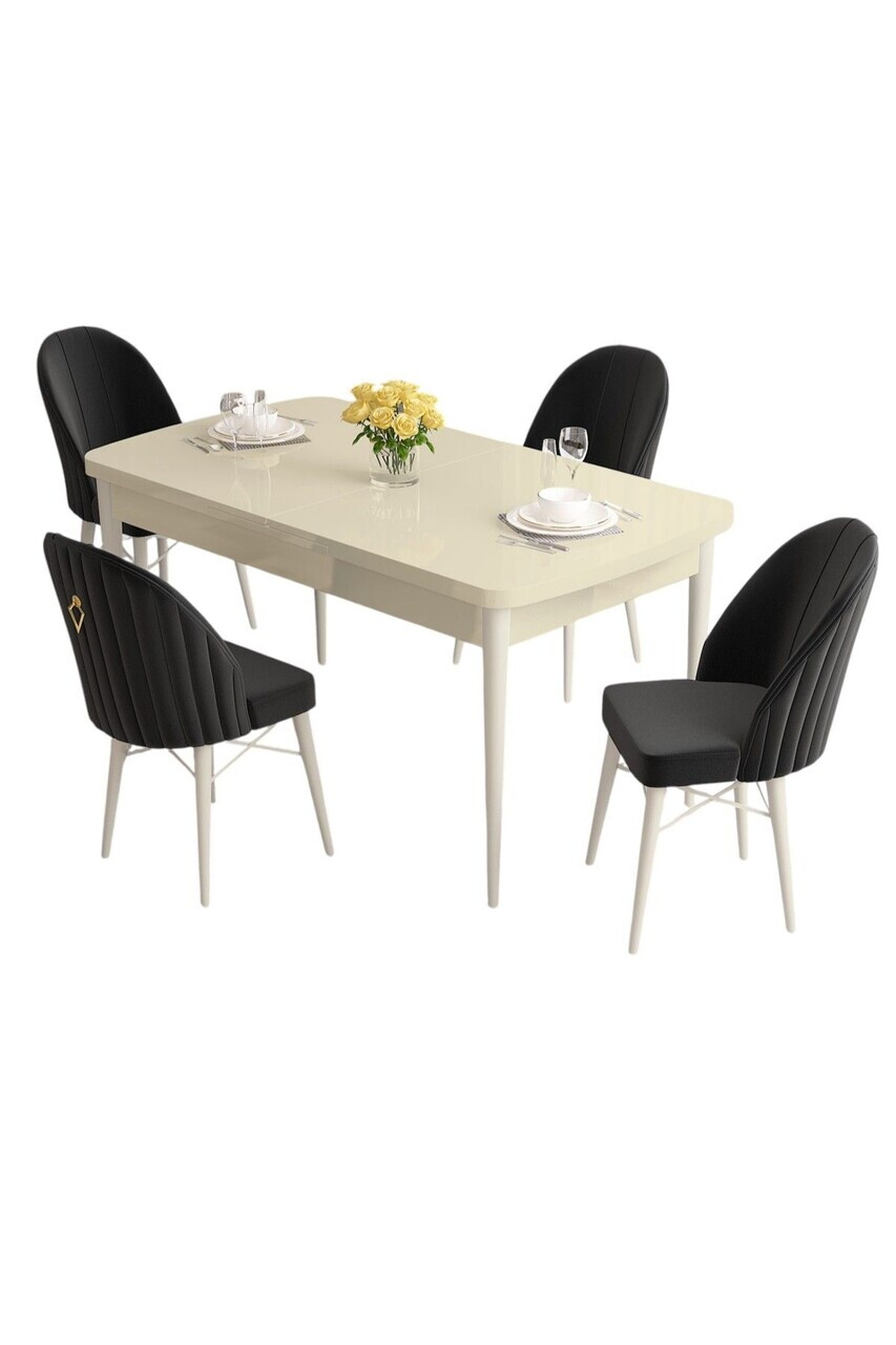 Set masa extensibila si scaune (5 piese), Hanah Home, Roz, Crem / Alb / Negru — imaginea 2