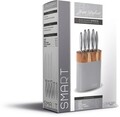 Set 5 cutite + suport Jean Dubost, inox/lemn, gri