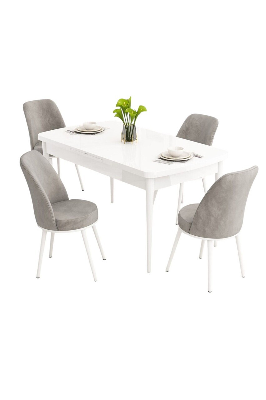 Set masa extensibila si scaune (5 piese), Hanah Home, Nix, Alb/Gri — imaginea 2