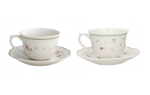 Set 2 cesti cu farfurie pentru cafea, Nonna Rosa M, Brandani, 90 ml, portelan