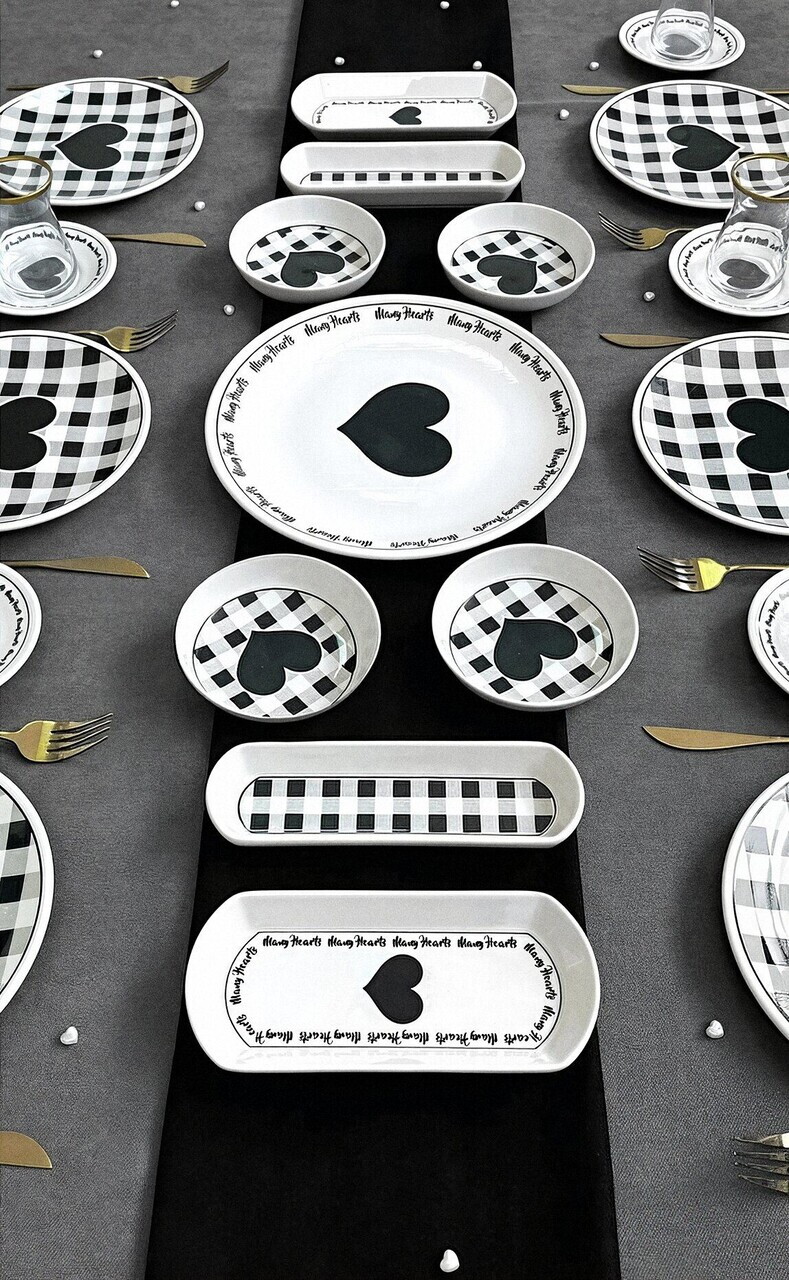 Set de mic dejun, Hermia, 759NRE1139, Ceramica, Farfurie de servire: 20 x 20 cm (6 bucăți), Alb/Negru - view 4