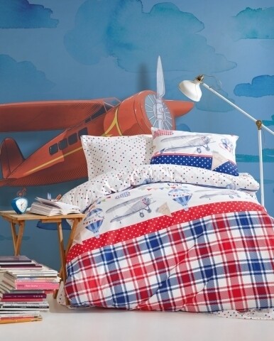 Lenjerie de pat pentru o persoana Airballon, Cotton Box, 3 piese, 160 x 240 cm, 100% bumbac ranforce, multicolora