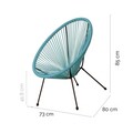 Scaun pentru gradina Acapulco, 70 x 80 x 85 cm, otel/ratan sintetic, albastru cyan