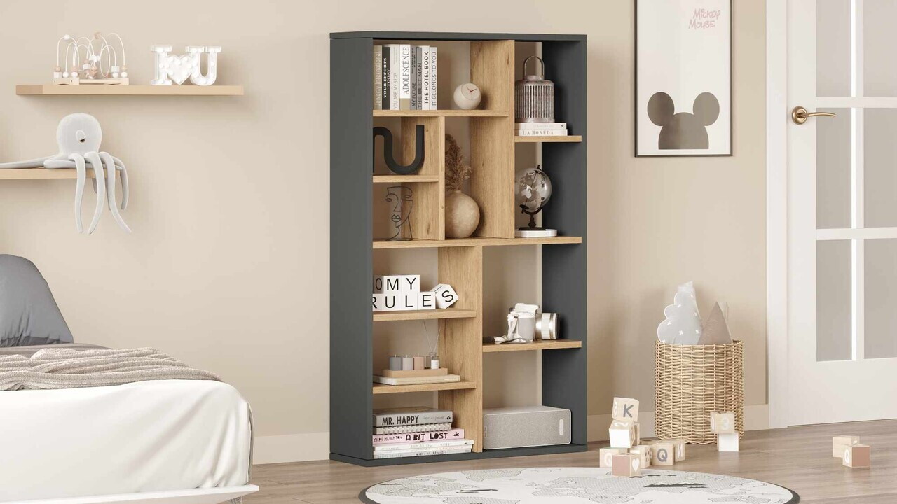 Corp biblioteca, Hanah Home, Kor1-Sa, 75x123.6x22 cm, PAL, Natural / Antracit — imaginea 3